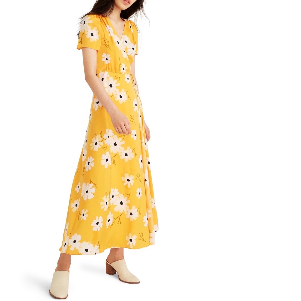 Madewell XS Ikat Floral Puff Sleeve Maxi Wrap Dress Feminine Cottage Romantic